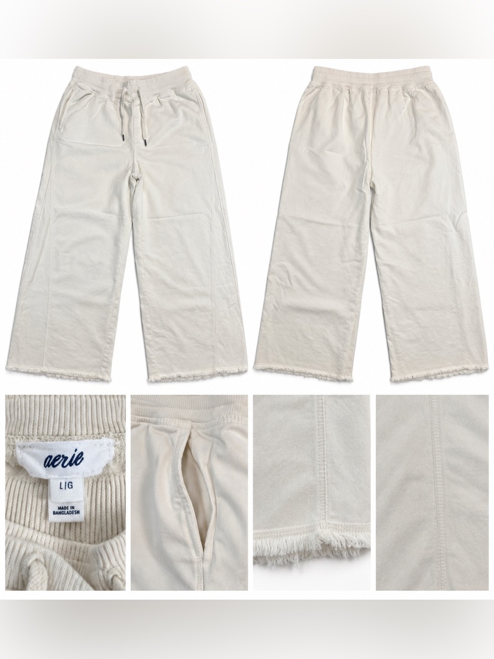 Aerie Women’s Cream Wide-Leg Pull-On Pants – Size Large